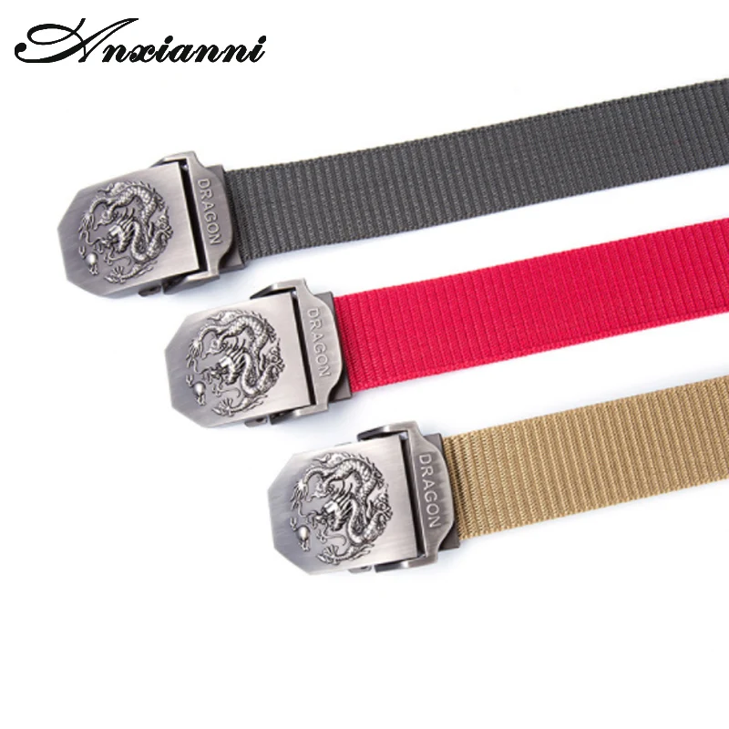 Anxianni Flying Dragon Canvas Nylon Belt Sports Outdoor Alloy Canvas Belt Casual Pants