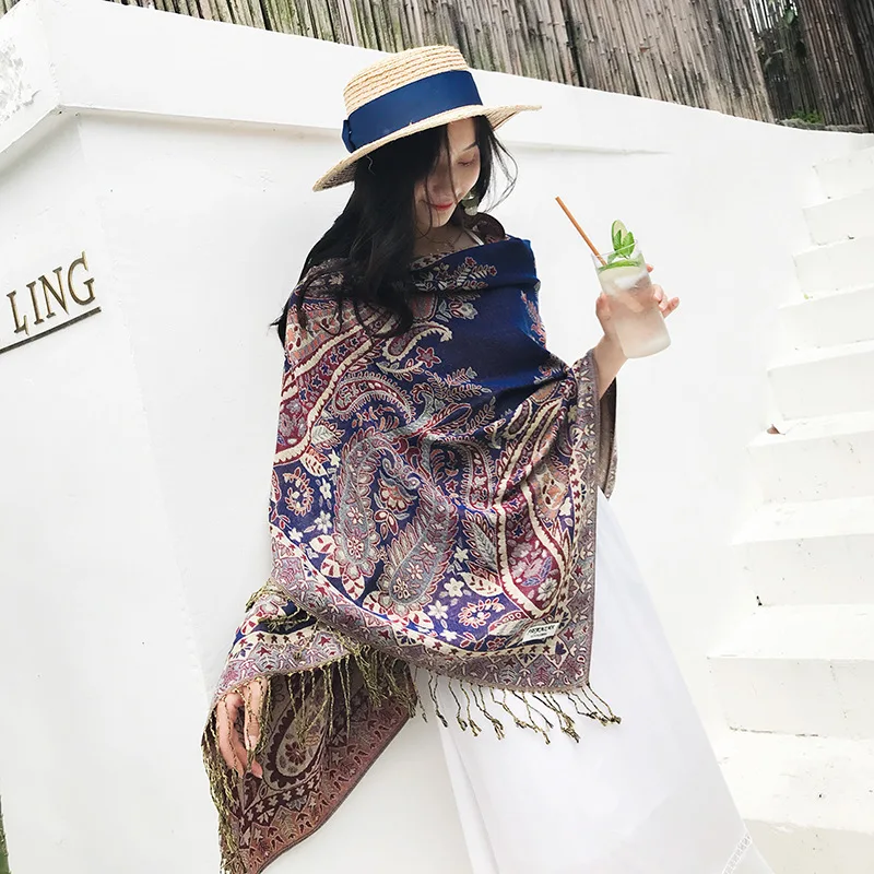 2021 New Echarpes Women Shawls Scarf Imitation Cashmere Cape Tippet Jacquard Flower Poncho Mantilla Tassels Wrap Chal Stole