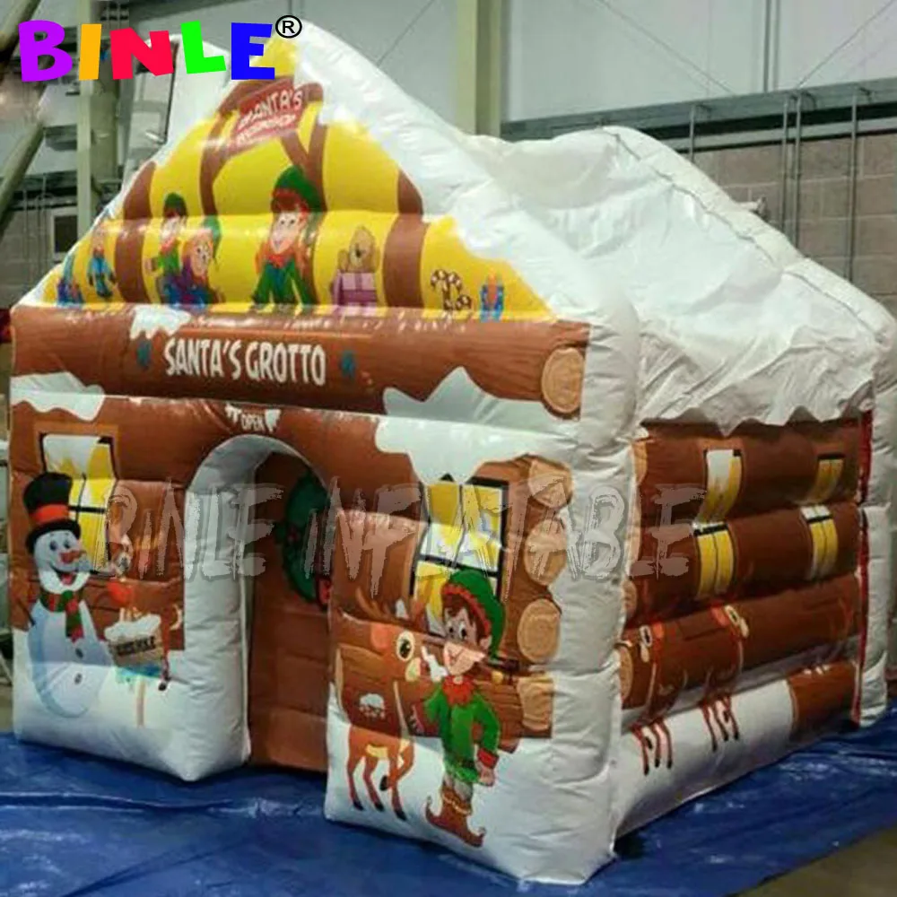 

Double layer 4x4mW New Merry Xmas Inflatable santa's grotto house with blower for Christmas party event decoration