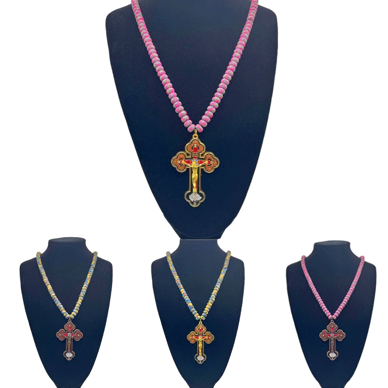 rosario madera rosario cross crucifijo de pared rosario catolico de esmeraldaCollar con colgante de cruz religiosa de Jesús para hombres y mujeres, cadena con cuentas de madera, con colgante de crisol, estilo religioso