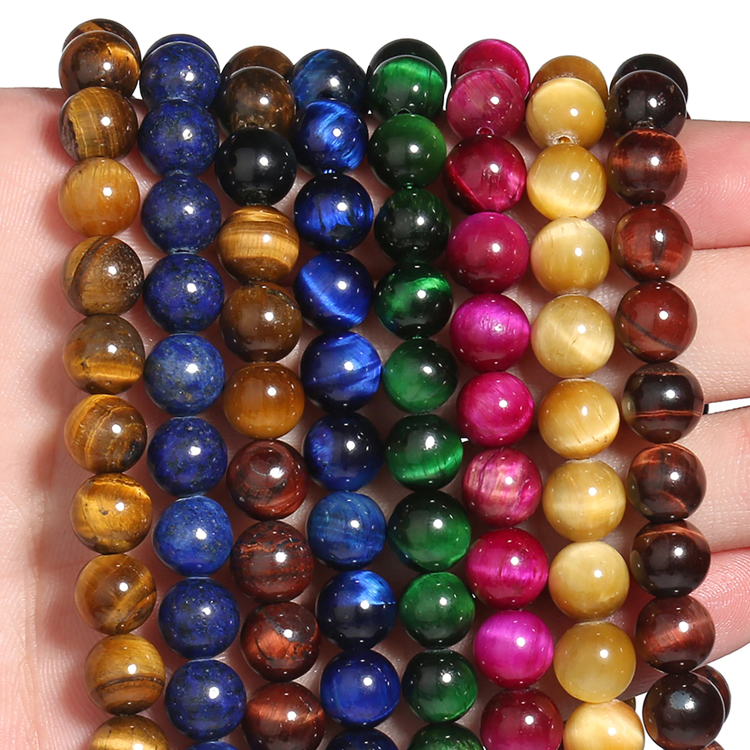 Natural Stone Multicolor Tiger Eye Round Beads Loose Spacer Minerals Stone Beads for Jewelry Making DIY Bracelets Necklaces 15''