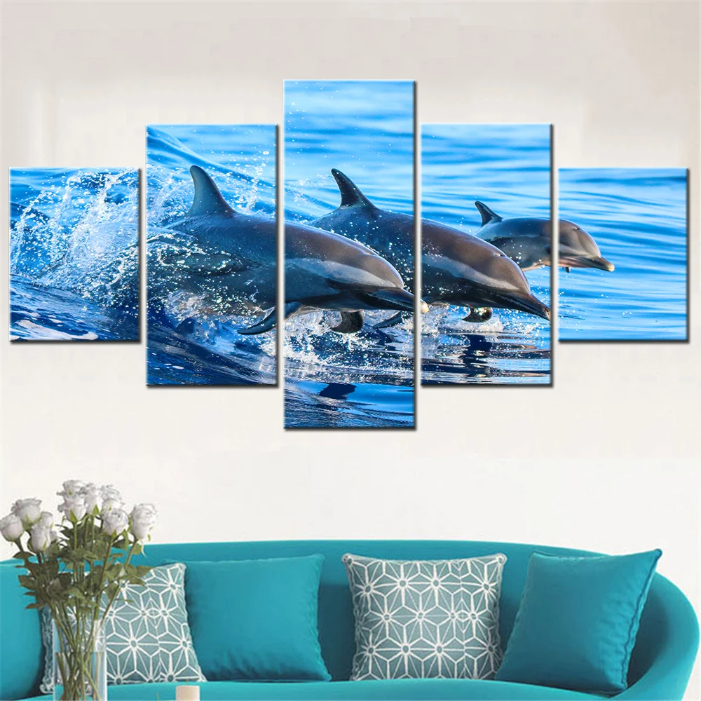 Oceanic Dolphin Wall Art Canvas Set Modular Canvas Paintings for Living Room Decoration Modern Home Decor Pictures Framework