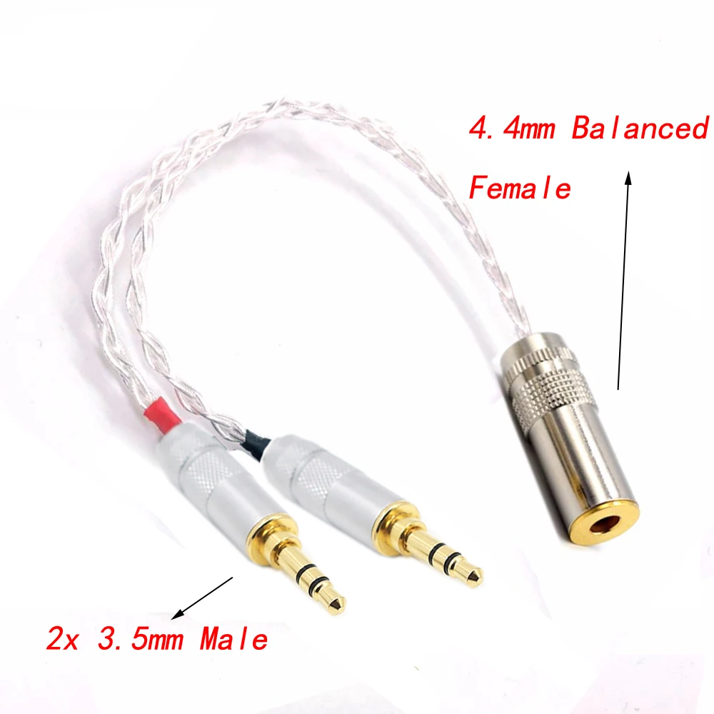 TOP-HiFi 10cm 7N OCC Silver plated 2x 3.5mm Male to 4.4mm Balanced Female Audio Adapter Cable for PHA-3 Pono Player