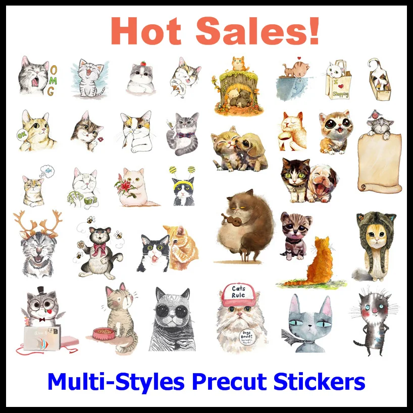 1 PCS Cute Funny Cat Precut Aesthetic Book Journal Stickers Scrapbooking Paper Stationery Diary Label Office School Supplies