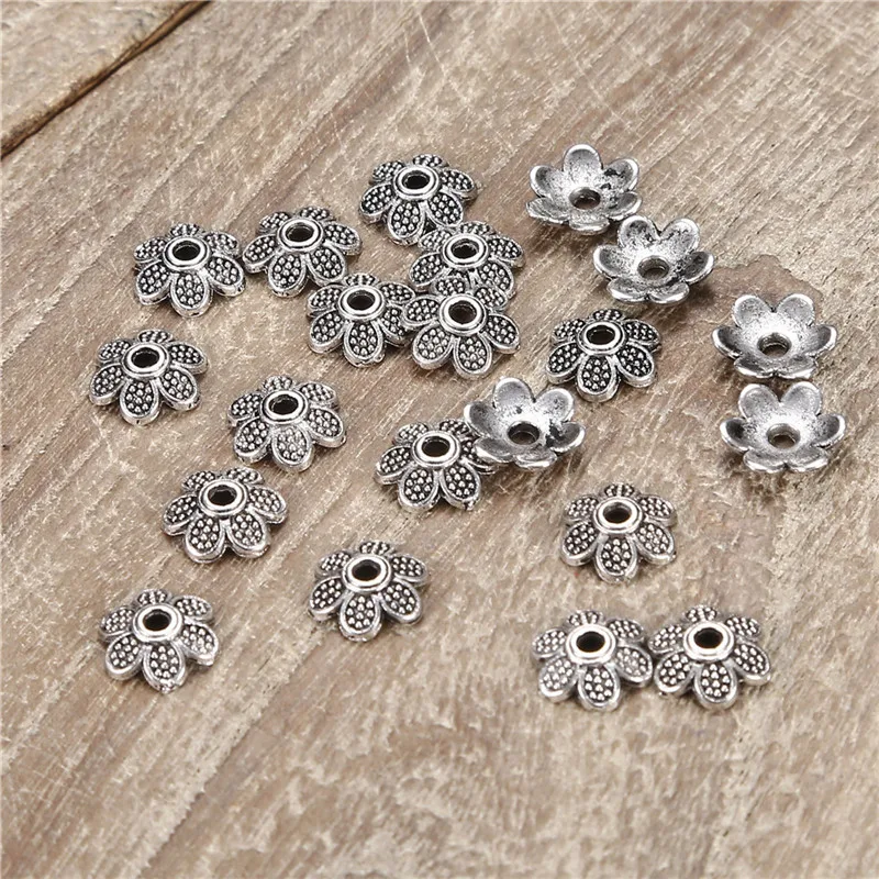 Vintage Petal Beads Caps para Fazer Jóias, Bulk End Spacer, Flower Beads Base, DIY Acessórios, solto, 100Pcs por lote