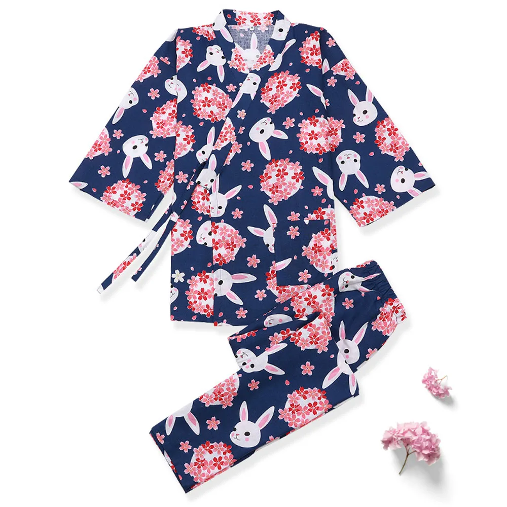 Japanese Cotton Gauze Pajamas Set For Female Kimono Sleepwear Spring and Autumn Sweat Steamed Home Suit