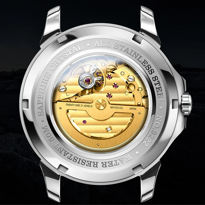 Aouke Men Automatic Watch Luxury Male Watches Mechanical Wristwatch Skeleton Sunray Dial Sapphire Mirror Unique 24 Hours Dial