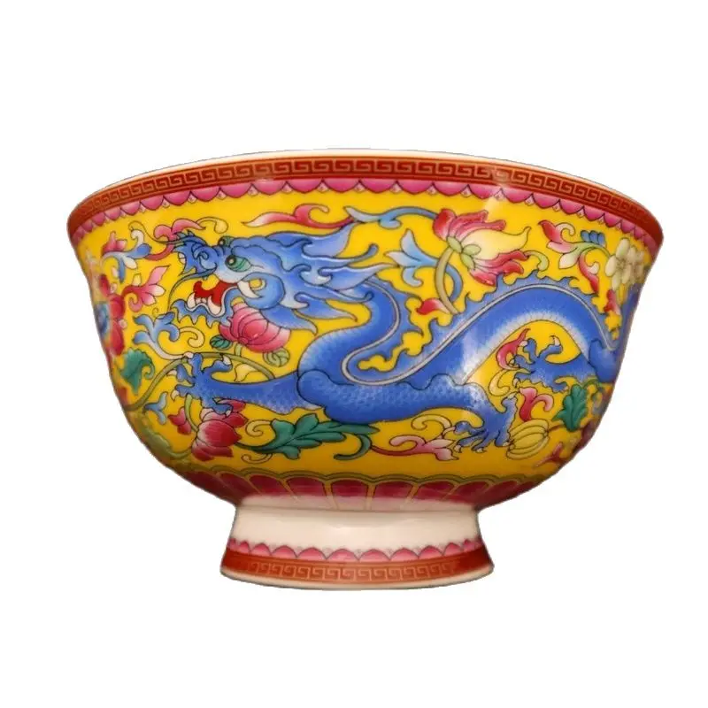 Chinese Old Porcelain Pastel Painting  Dragon And Phoenix  Pattern Bowl