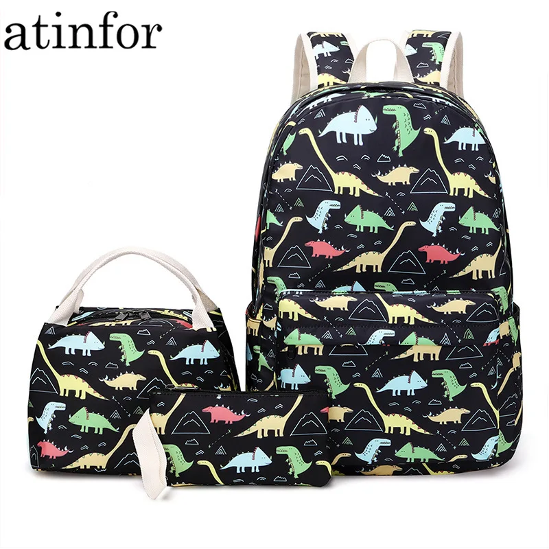 atinfor Brand Oxford Waterproof Women Set Backpack Knapsack for Teenagers with Lunch Box Bags Animal Print Student Laptop Bag