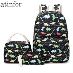 Atinfor-Conjunto de mochila Oxford impermeable para mujer, mochila para adolescentes con fiambrera, bolsas con estampado Animal, bolsa para ordenador portátil para estudiantes