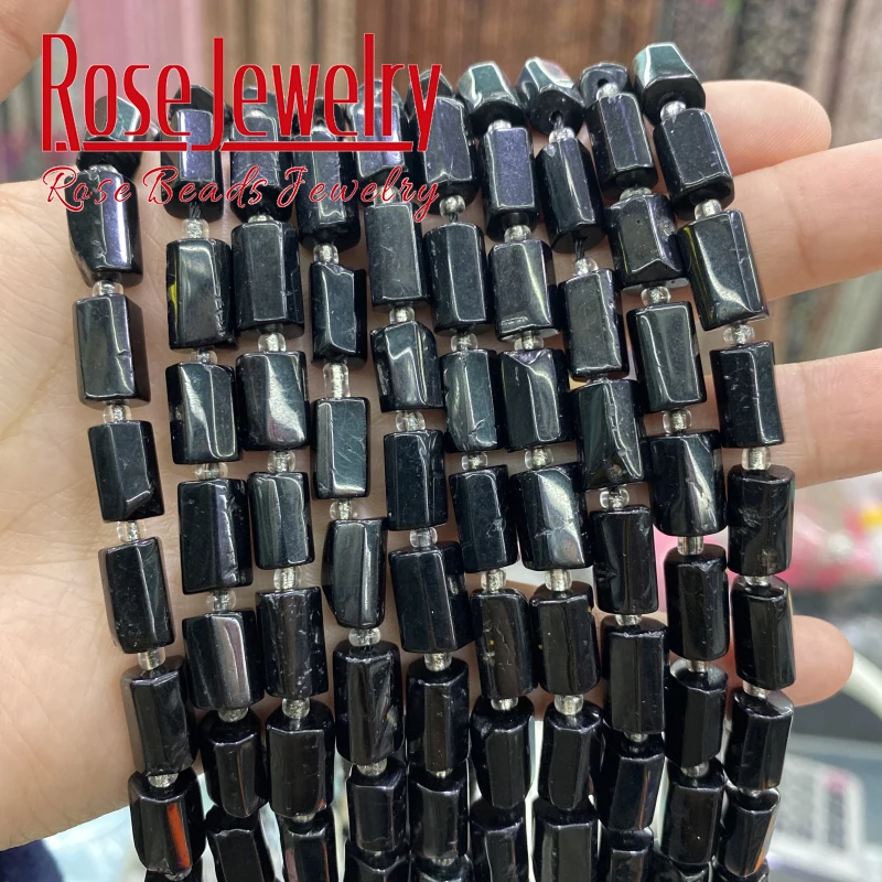 

Natural Stone Beads Faceted Gem Natural Black Tourmaline Beads Cylinder Loose Spacer Beads For Jewelry Making DIY Bracelet 15''