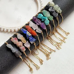 Natural Crystal Stone Bracelet Adjustable Gold Color Original Raw Quartz Charm Fluorite Lapis Tourmaline Purple Crystal Bracelet