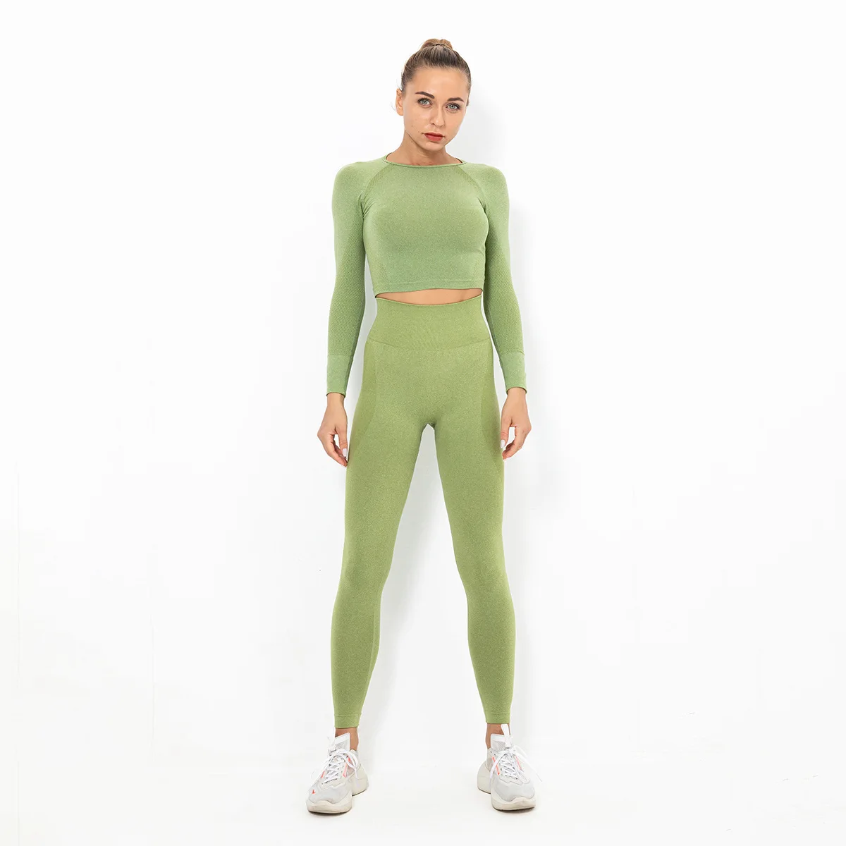 MINDYGOO High Quality Custom Logo Factory 2021 Seamless Knit Two Piece Stretch Butt Pants Running Fitness Suit