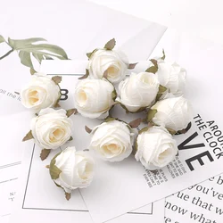 50pcs 4cm White Rose bud Artificial Silk Flower Heads Wedding Decoration DIY Wreath Scrapbooking Craft Fake Flowers