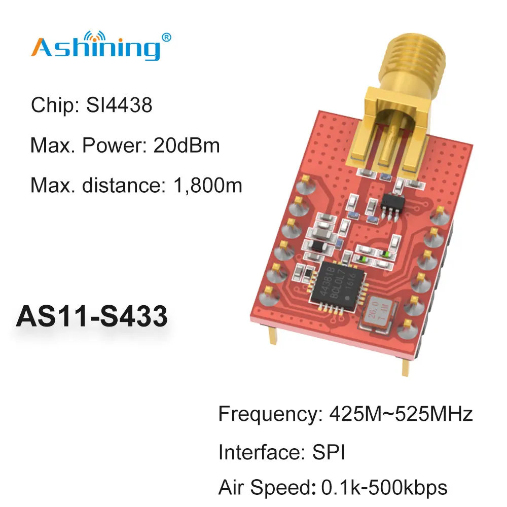 433mhz100mw ultra-volume rf módulo sem fio AS11-S433 ipex porto si4438 gsk fsk ook modulação