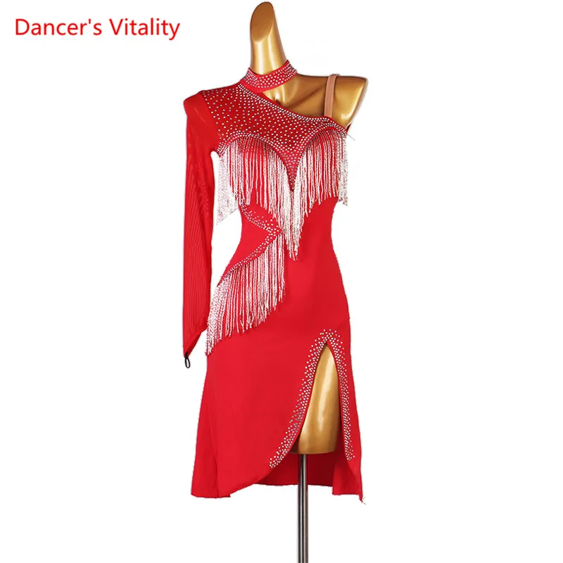 

Latin Dance Dress Diamond Stand-Up Collar Skirt Performance Clothes Profession Custom Female Adult Child Competition Clothing