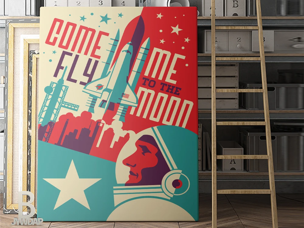 هيوستن تكساس مدينة الفضاء قماش اللوحة يطيرني إلى القمر ناقلات الفن الحديث يطبع وملصقات جدار صور للديكور المنزل #5