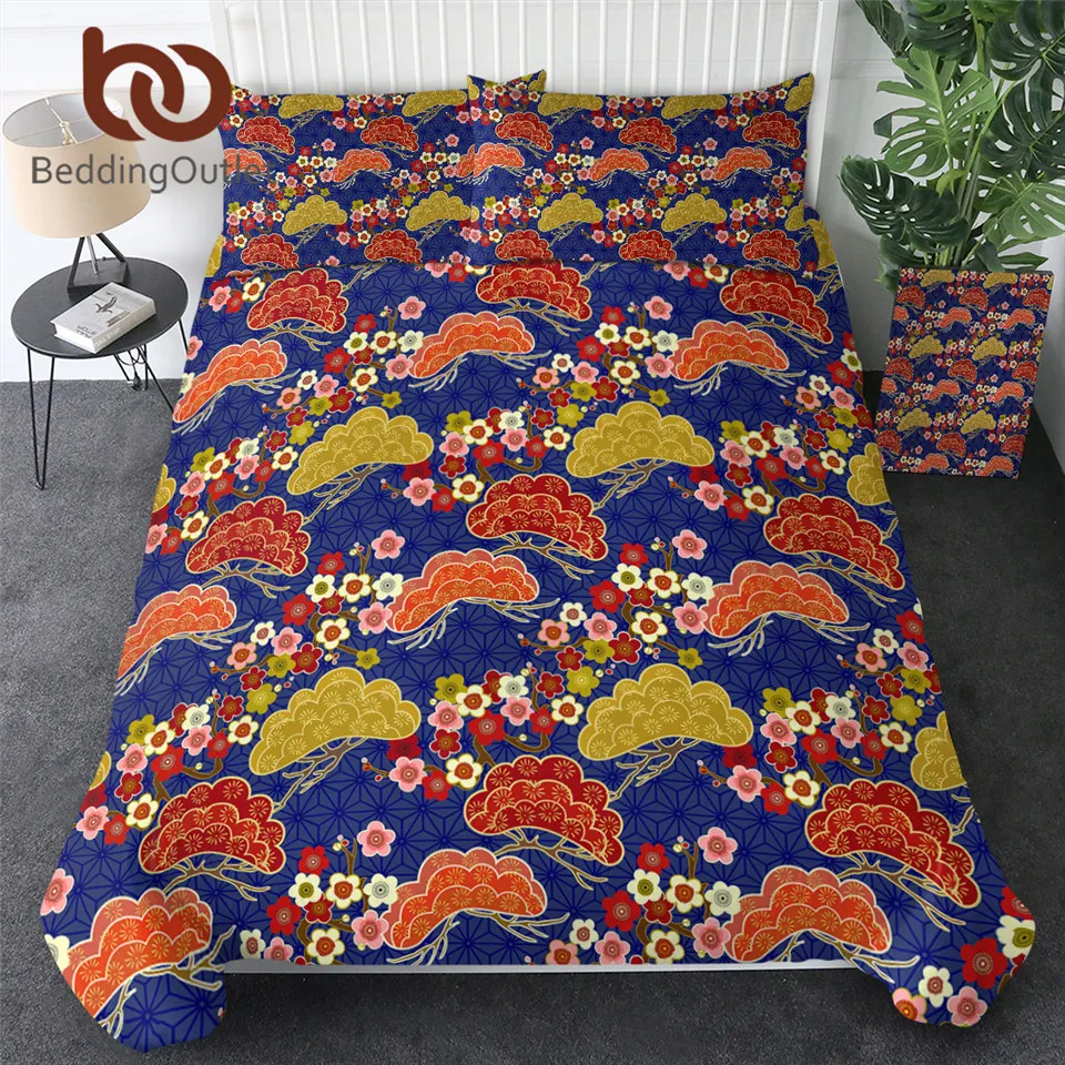 

BeddingOutlet Japanese Bedding Set Cherry Blossom Quilt Cover 3pcs Colorful Floral Bedspreads Classic Bed Set Queen Drop Ship