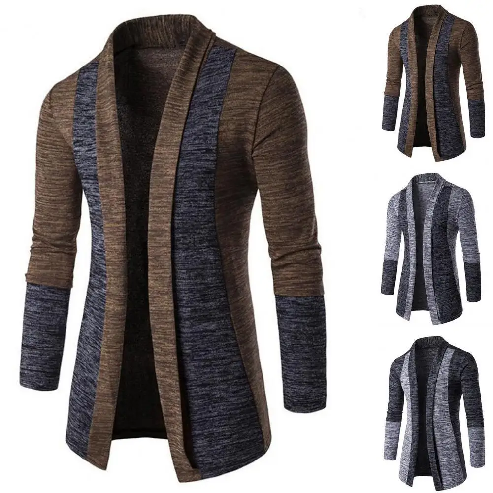 

Men Coat Contrast Color Patchwork Autumn Winter Lapel Slim Cardigan Jacket for Daily Wear