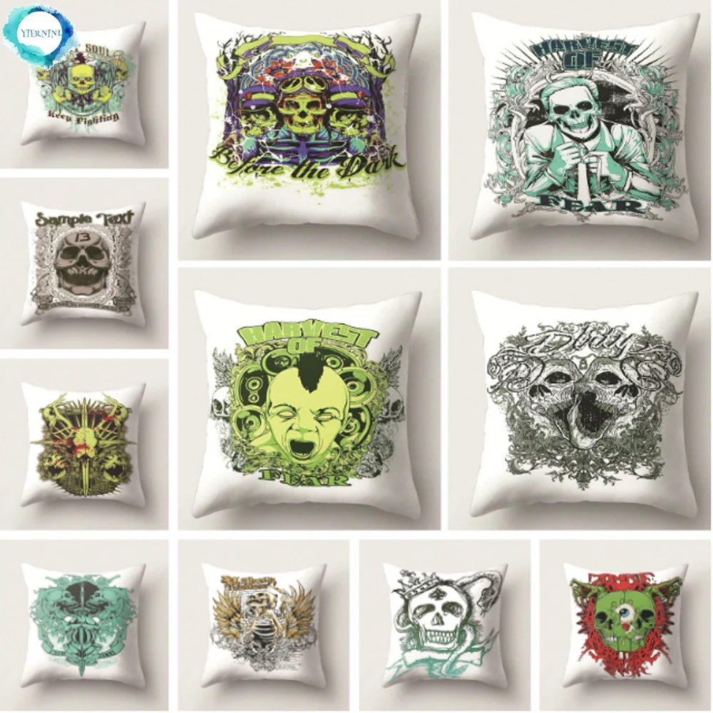 

Cartoon Cushion Cover Halloween Skull Print Decorative Pillow Case Sofa Polyester Throw Cushion Cover Home Decor 45X45CM