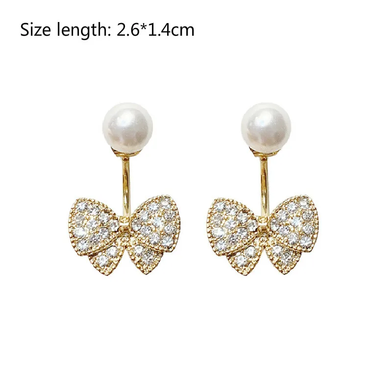 Sweet Girl Earrings Korean Fashion New Temperament Earrings Wild Personality Small Bow Pearl Crystal Earrings Women Orecchini