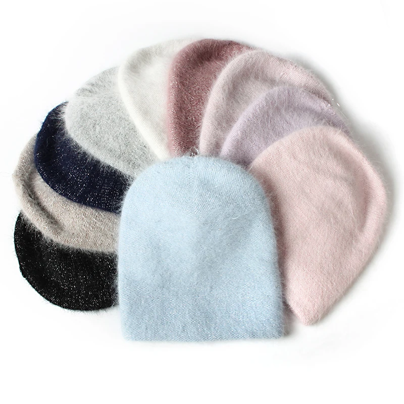 VISROVER 10 colorways rabbit fur lurex woman winter hat solid color autumn beanies best matched Warm soft bonnet skullies Gift