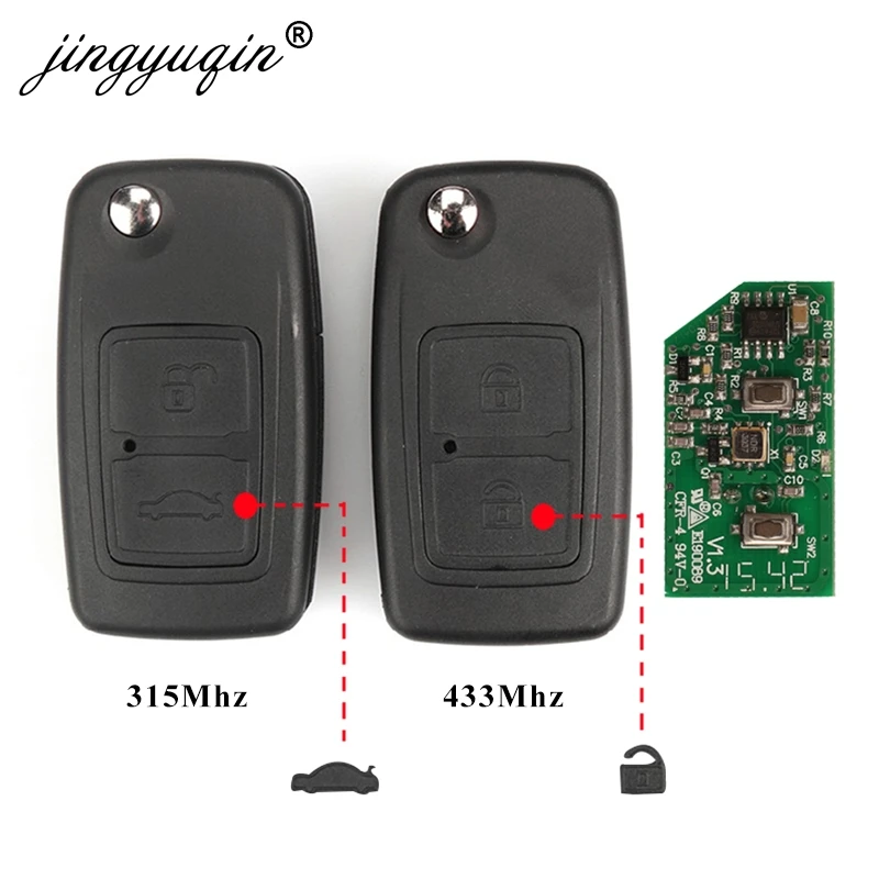 

jingyuqin 315Mhz / 433Mhz Remote Key Control for CHERY A3 A5 Tiggo Fulwin Cowin EASTER 2 Buttons Car Key Fob with 9CN Blade