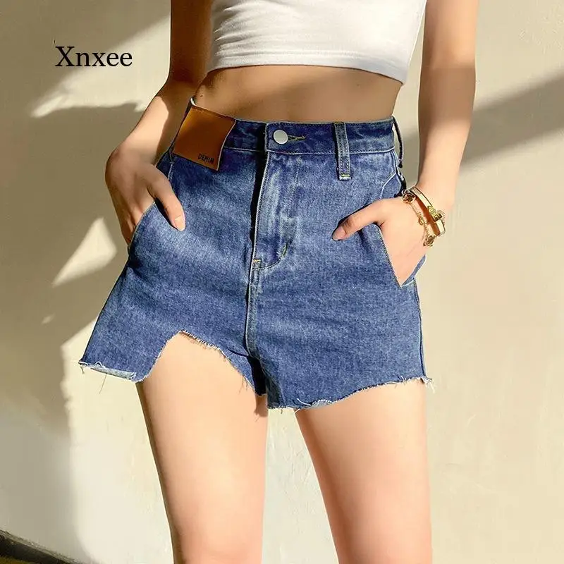 

2021 Y2K Women Asymmetry High Waist Jeans Fashion Female Harajuku Sexy Cut Out Blue Denim Shorts New Streetwear Bottoms Clothes