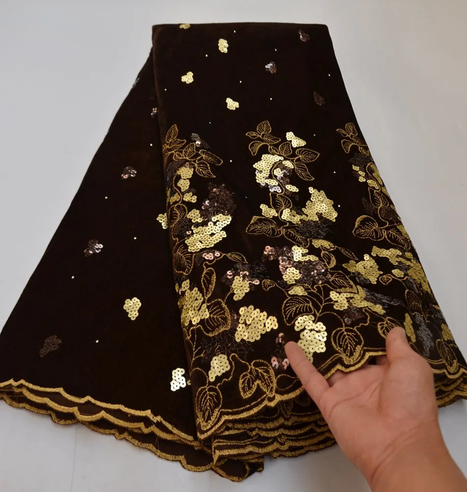 Hot Sale Velvet Lace Fabric 2020 High Quality African Lace Fabric with Sequins and beads for Nigerian Evening Dresses TS9292