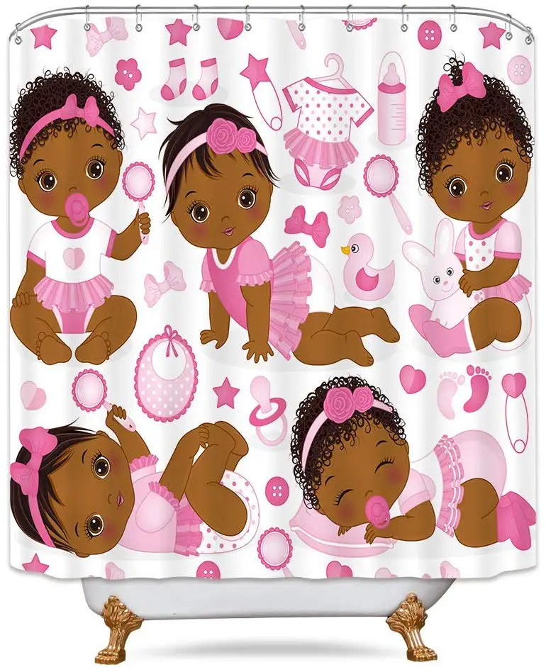 Conjunto de decoración del hogar para baño, juguetes bonitos de dibujos animados para bebé afroamericano rosa