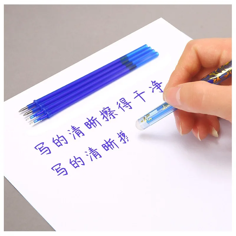 100Pcs/Set 0.5mm Erasable Pen Refill Suit Washable Handle Rod Blue Black Ink Gel Pen for School Office Writing Stationery Gift