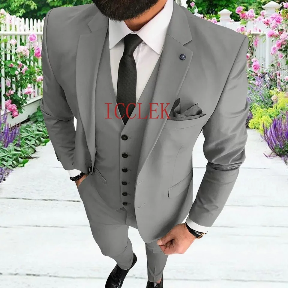 

Grey Costume Homme Tailor Made Two Button Notched Lapel Groom Tuxedos Business Formal 3 Pieces Blazer Vest Pants Terno Masculino