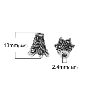 Doreen Box Zinc Based Alloy Beads Caps Flower Antique Silver Color (Fit Beads Size: 10mm Dia.) for DIY Jewelry 13x13mm,10/20 PCs