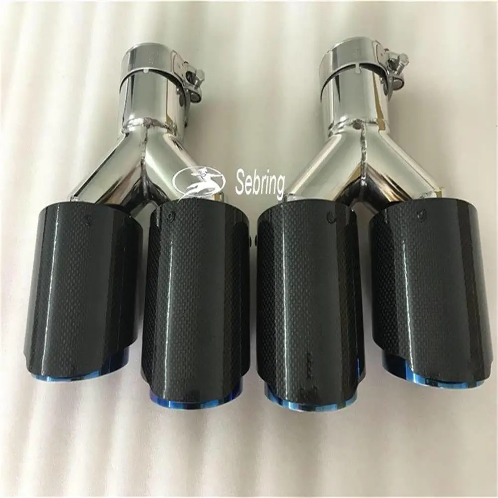 2PCS left and right Car Modification  Universal Dual blue Automobile exhaust pipe Muffler tip  for 3 Series