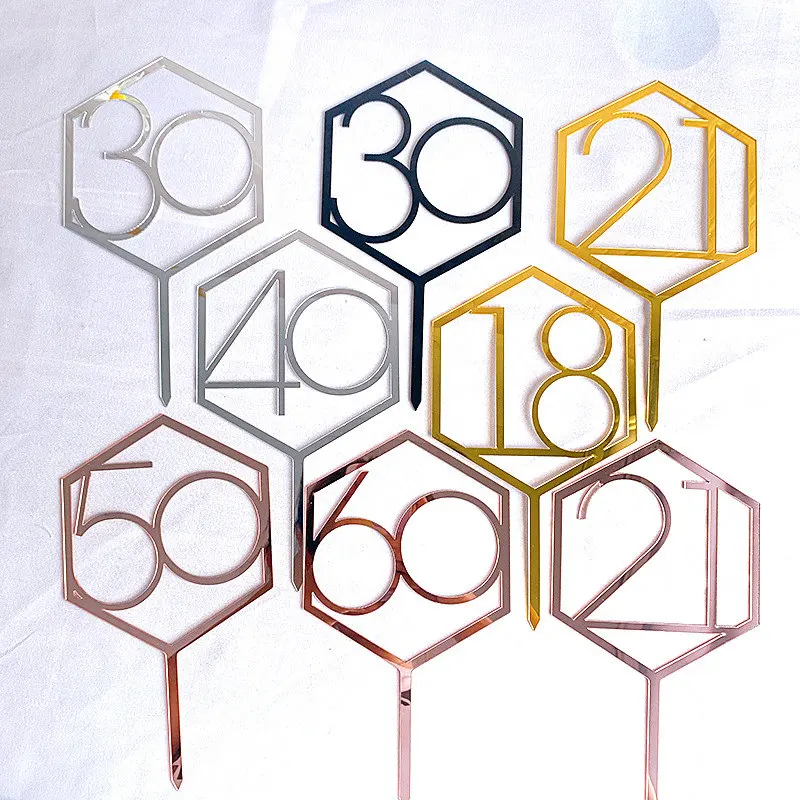 Neue 10/18/20 Zahl Alles Gute zum Geburtstag Kuchen Topper Gold Geburtstag Party Acryl Cupcake Topper Hochzeitstag Dessert Dekoration – Detail 15