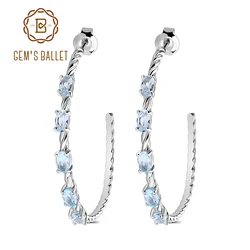 Gem's Ballet 2.94Ct Oval Natural Sky Blue Topaz Gemstone Hoop Earrings 925 Sterling Silver Fine Jewelry For Women Wedding