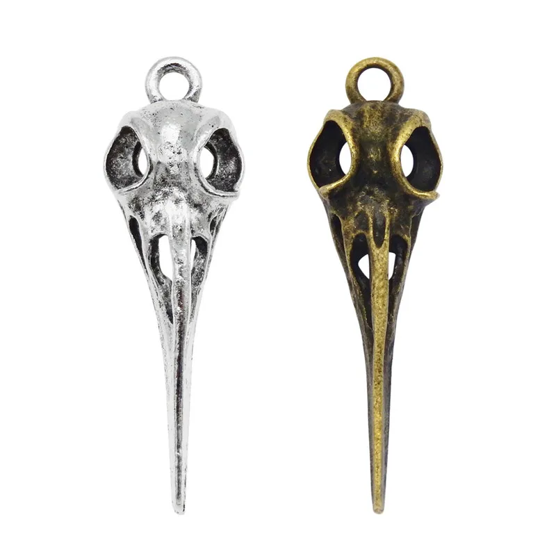 10Pcs Mix Alloy Animals Charms Skull Bird Head Pointed Mouth Pendant Handmade Hanging Crafts Vintage Jewelry Bronze Silver Color