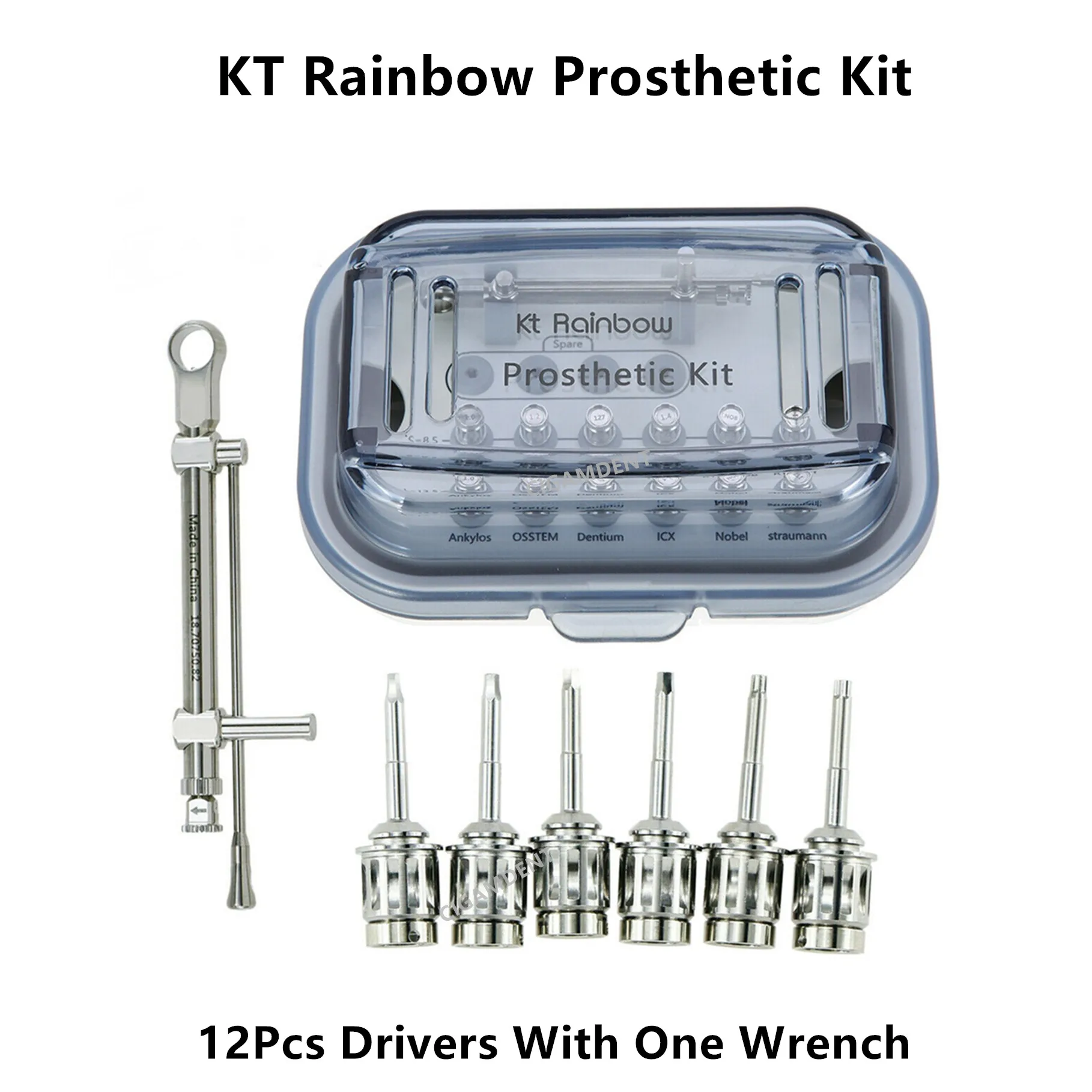 KT Rainbow Dental Implant Screwdriver 12Pcs Hand Hex Drivers Ratchet With One Torque Wrench Universal Prosthetic Kit