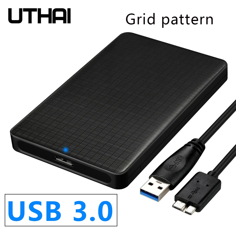 UTHAI G10 USB 3.0 Mobile Hard Disk Box 2.5 Inch SATA Hard Disk Box SSD Sliding Cover Grid Texture Mobile External  HDD Enclosure