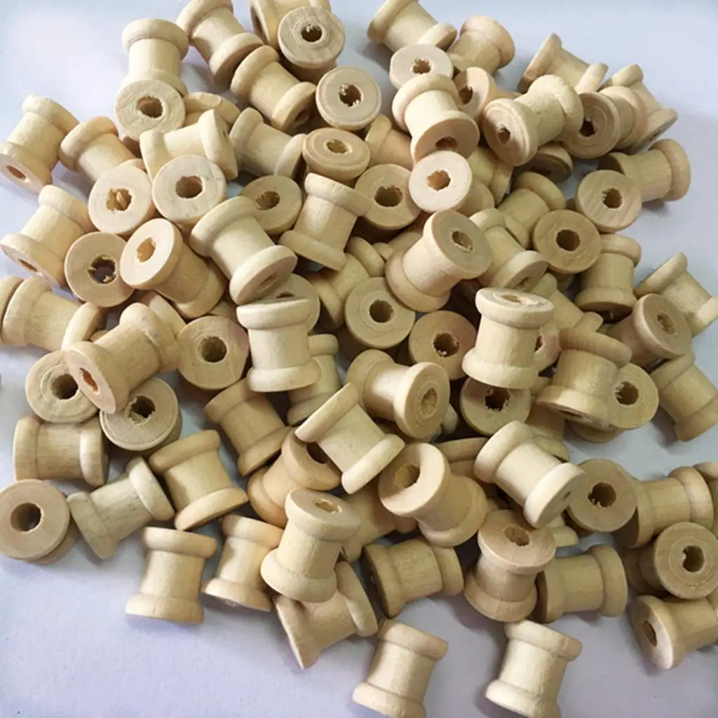 100x Wooden Empty Thread Spools For Sewing Craft Wire Ribbon Floss 14mmx12mm