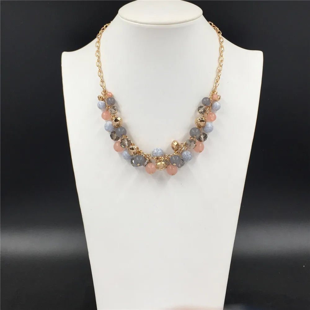

Office Lady Gold Color Plating Marble Ball Grey Pink Acrylic Ball Dangle Around Statement Necklace For Women Elegant Anniversary