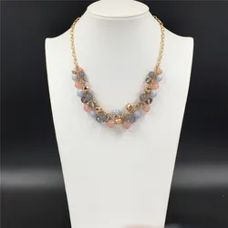 Office Lady Gold Color Plating Marble Ball Grey Pink Acrylic Ball Dangle Around Statement Necklace For Women Elegant Anniversary
