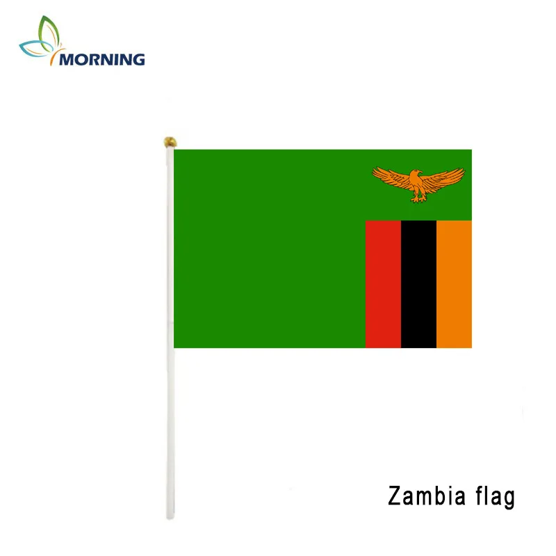 

MORNING custom flag Zambia flag 10pcs hand waving flag 14x21cm hand flag with pole sports home decoration