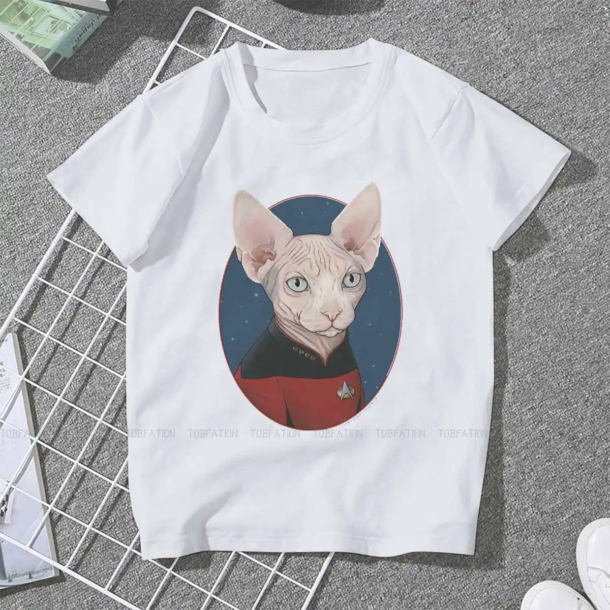 Next Generation Picard Cat Circle Portrait Women Tshirts  Gothic Vintage Female Clothing Loose Cotton Graphic Short Sleeve