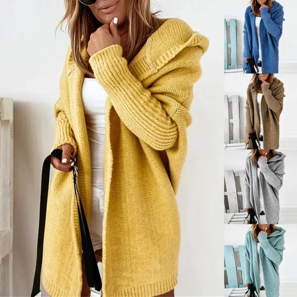 Lady Temperament Solid Color Knitted Sweater Coat Knitwear Hooded Top No Button cardigan women jersey mujer кардиган женский