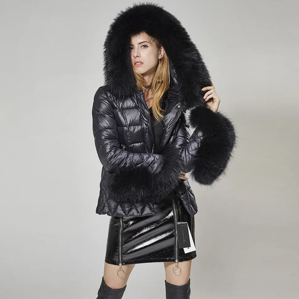 MMk2020 short ladies winter jacket star Faye Wong fashion oversized raccoon fur collar slim down jacket