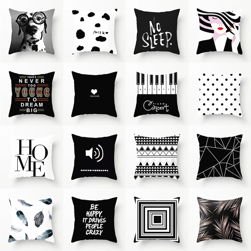 NEW 45x45cm Black&White Pillowcase Polyester Throw Pillow Case Striped Dotted Grid Creative Geometric Art Cushion Decoration