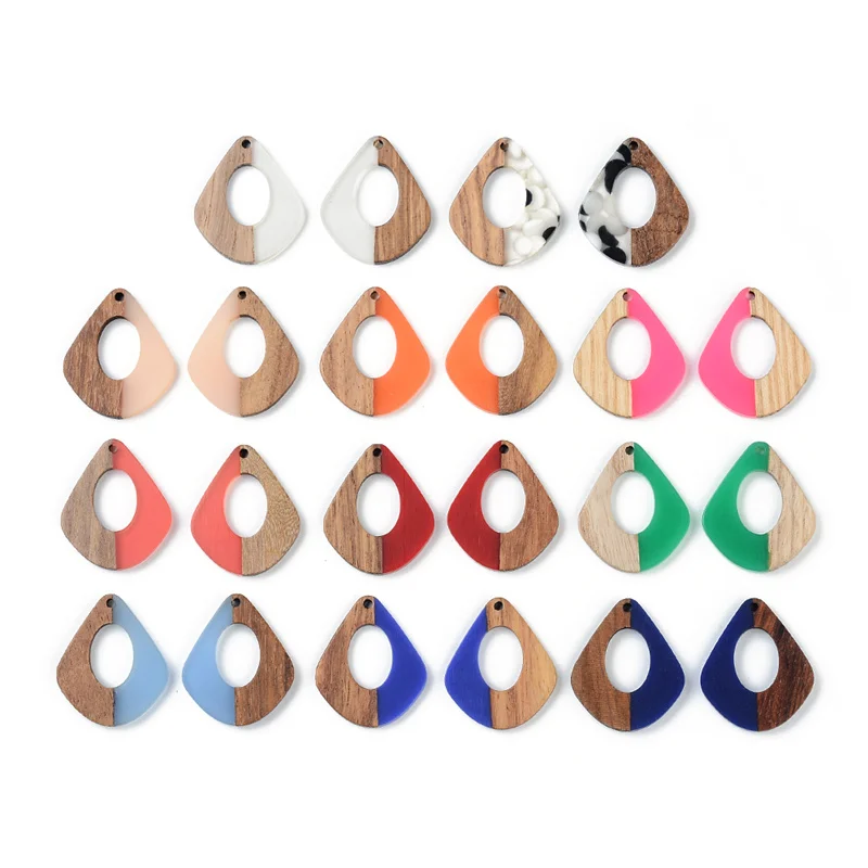 10PCS Hollow water Earrings Accessories Natural Wood & Resin Splicing Hand Made DIY Making Charms Jewelry Findings & Components