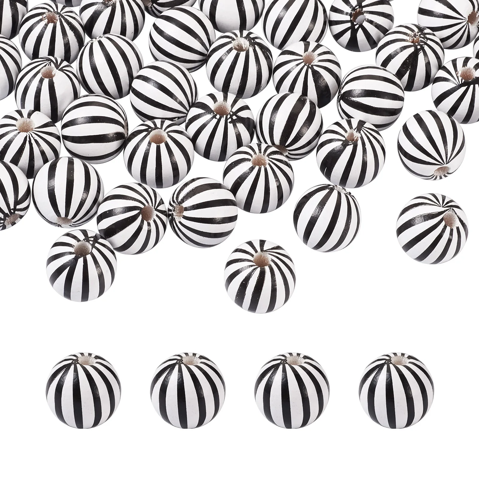 50Pcs Circus Theme Star Striped Wooden Beads Round Large Hole Spacers for Bracelet Necklace Beading DIY Jewelry Making Findings