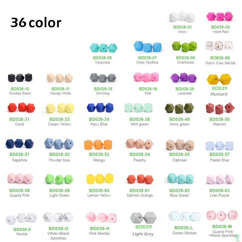 Chenkai 100pcs BPA Free 14mm Silicone Hexagon Beads DIY baby pacifier teether infant dummy charm jewelry Toy Making Accessories